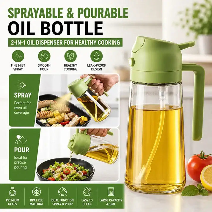 2in1 Oil Sprayer Glass Bottle For Cooking Anti Leakage Olive Oil Storage Bottle For Bbq Air Fryer Salad Steak Kitchen Supplies