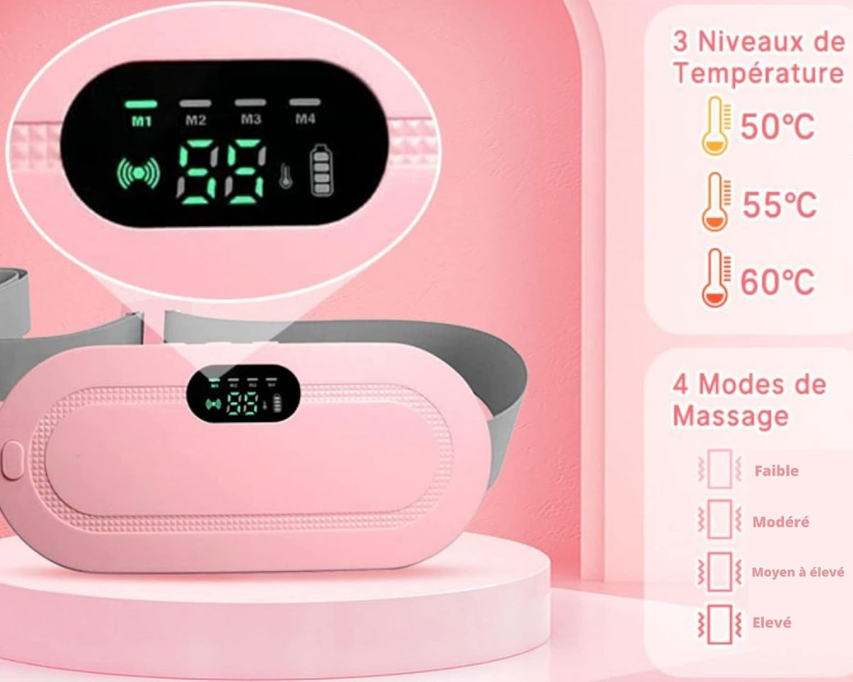 Digital Period Heating Pad & Vibrating Massage Belt | 3 Heat Levels & 4 Massage Modes | Menstrual Cramp Relief