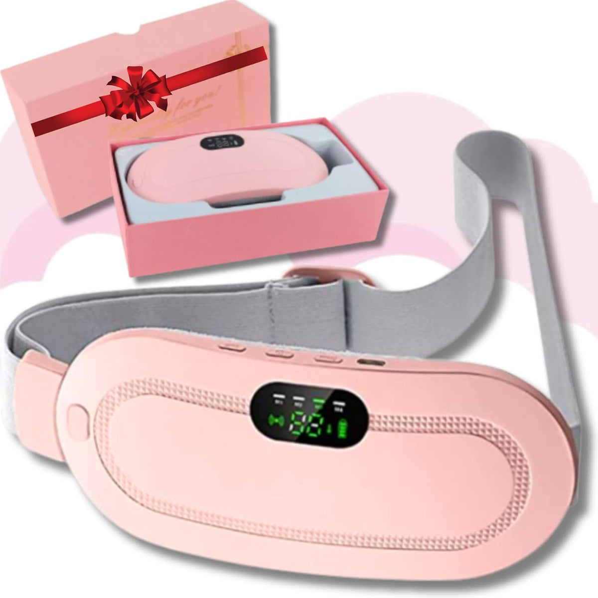Digital Period Heating Pad & Vibrating Massage Belt | 3 Heat Levels & 4 Massage Modes | Menstrual Cramp Relief