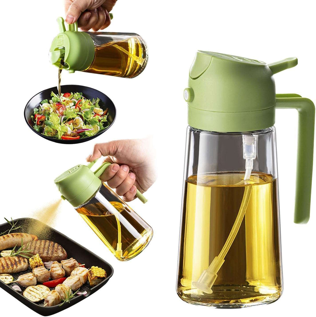 2in1 Oil Sprayer Glass Bottle For Cooking Anti Leakage Olive Oil Storage Bottle For Bbq Air Fryer Salad Steak Kitchen Supplies