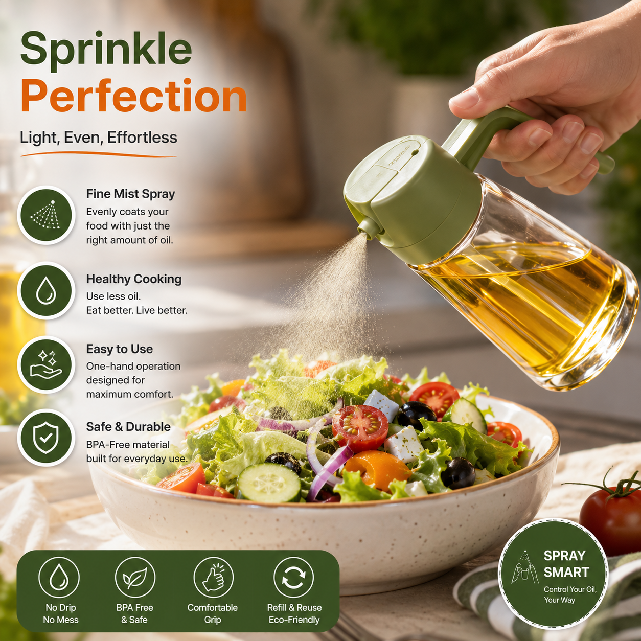 2in1 Oil Sprayer Glass Bottle For Cooking Anti Leakage Olive Oil Storage Bottle For Bbq Air Fryer Salad Steak Kitchen Supplies